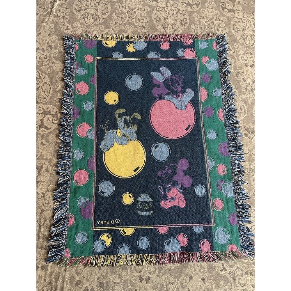 Vintage Disney Babies Tapestry Throw Blanket Mickey Minnie Pluto 44x32 Colorful - Picture 8 of 9